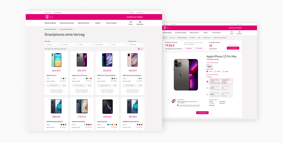 T-Mobile's product catalog and a product page