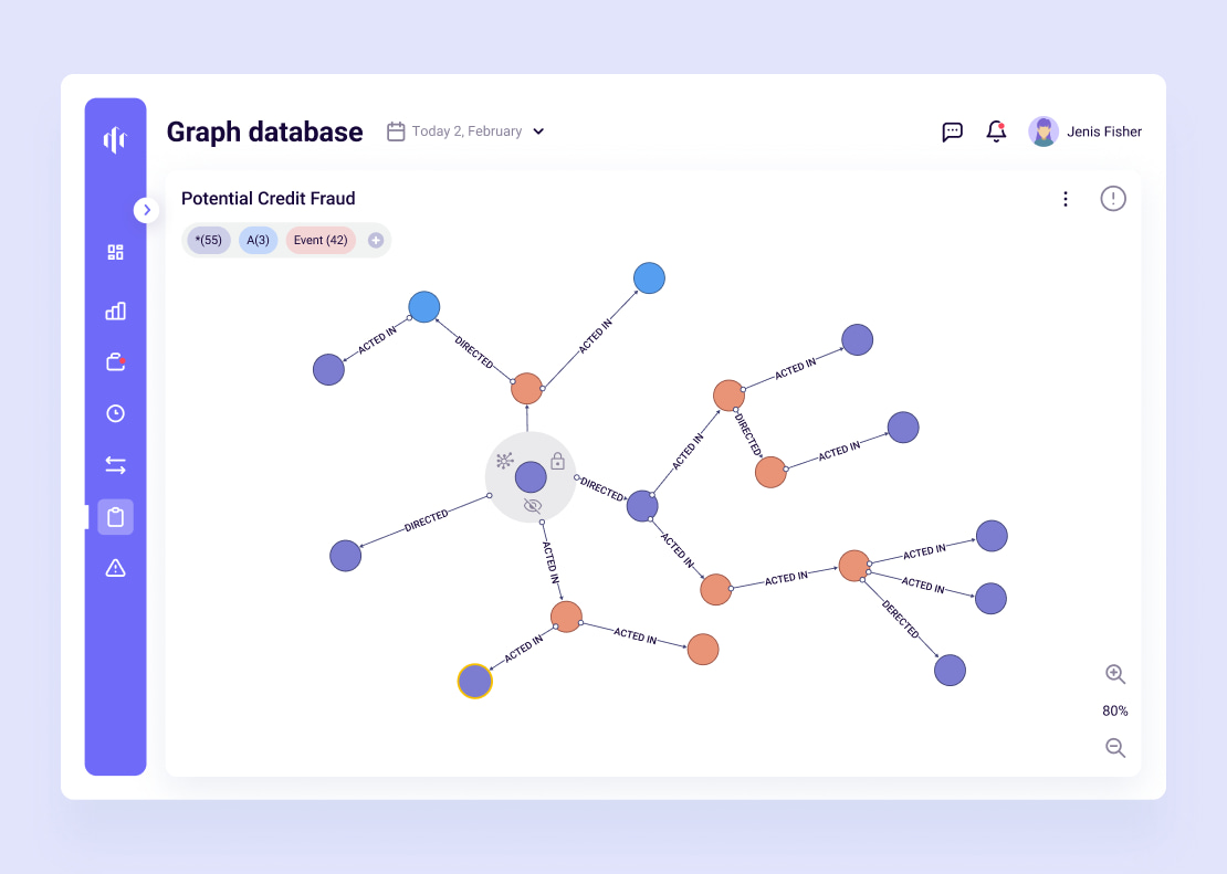 Page with graph database for credit fraud investigation