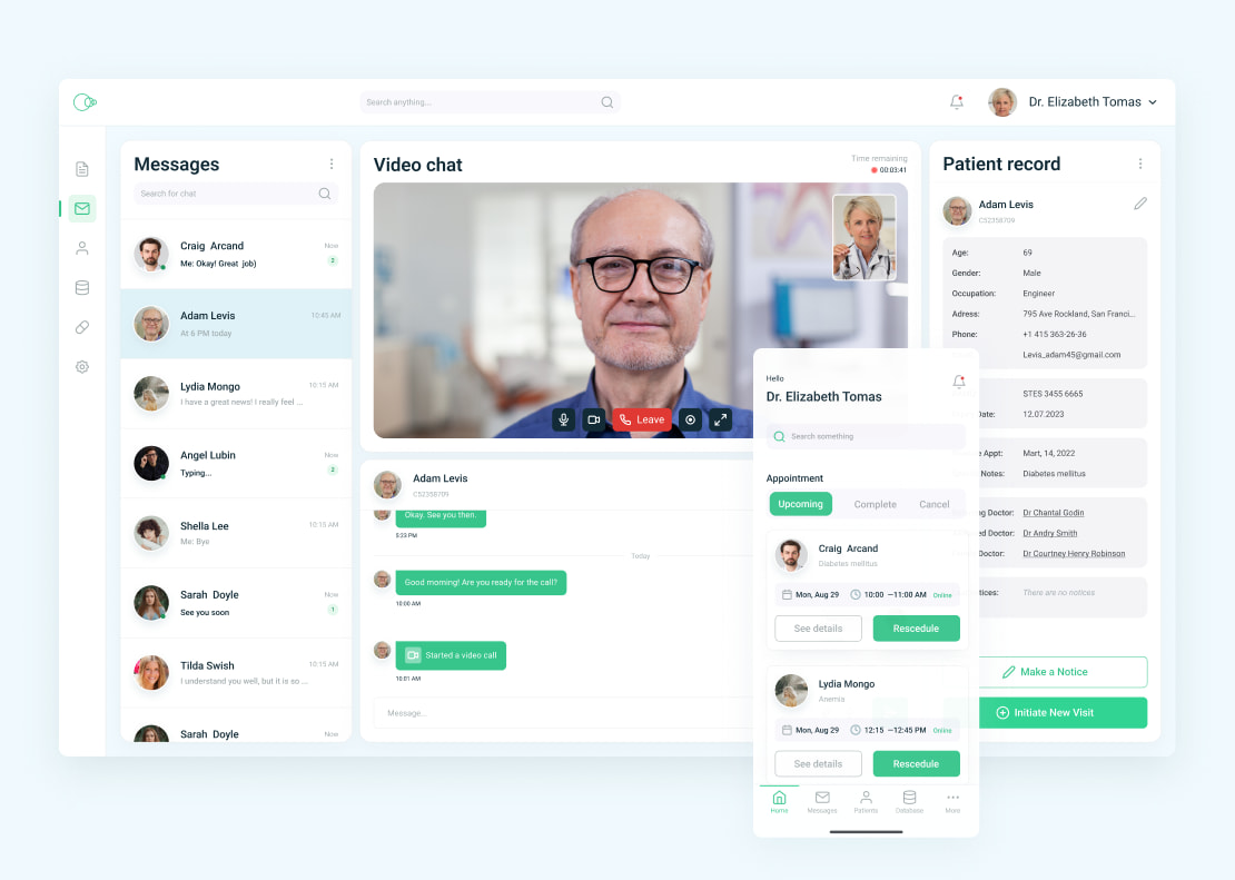 The TeleHealth solution's doctor profile pages