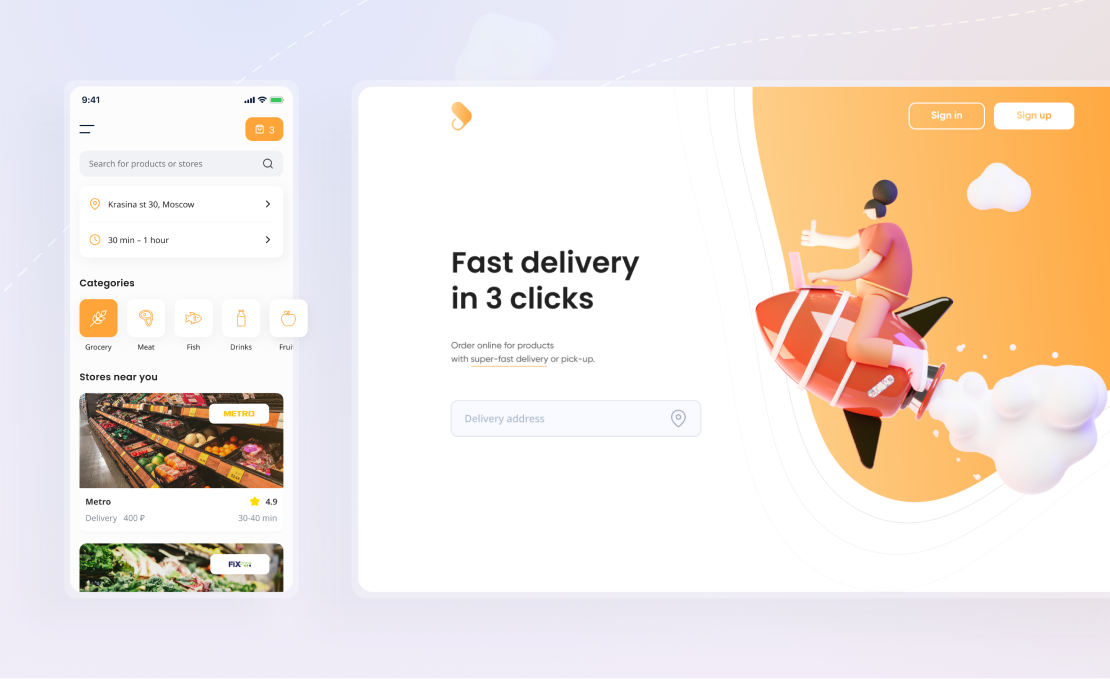 Web and mobile versions of the grocery delivery app