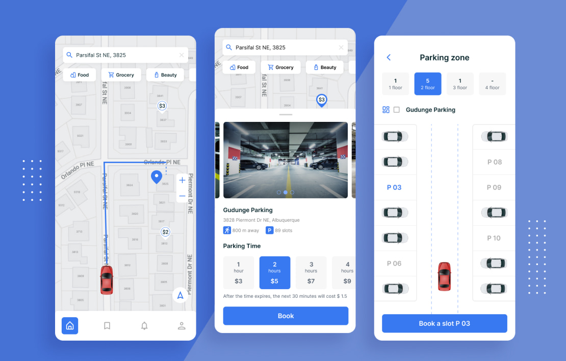 App interface enabling seamless navigation and parking
